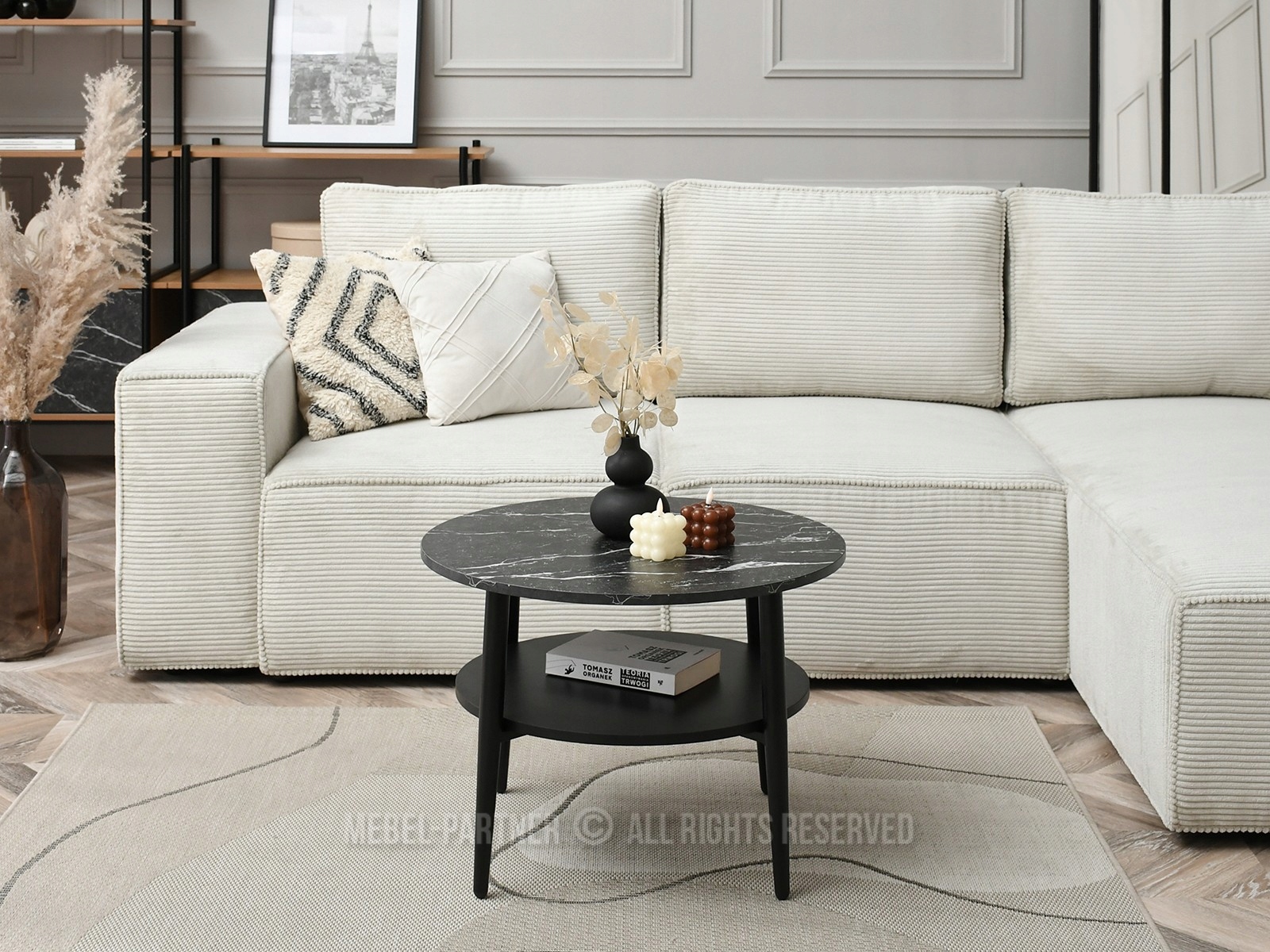 ELEGANKI STOLIK Z PÓŁKĄ RENNE S Z BLATEM CZARNY MARMUR Marka Mebel-Partner