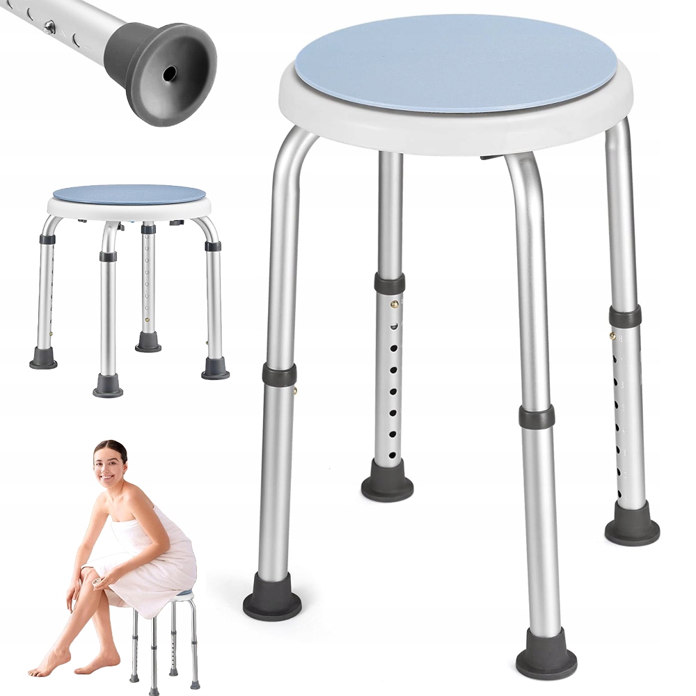 Stołek Kąpielowy Aluminiowy Obrotowy 360 Stopni 8 Poziomów Regulacji