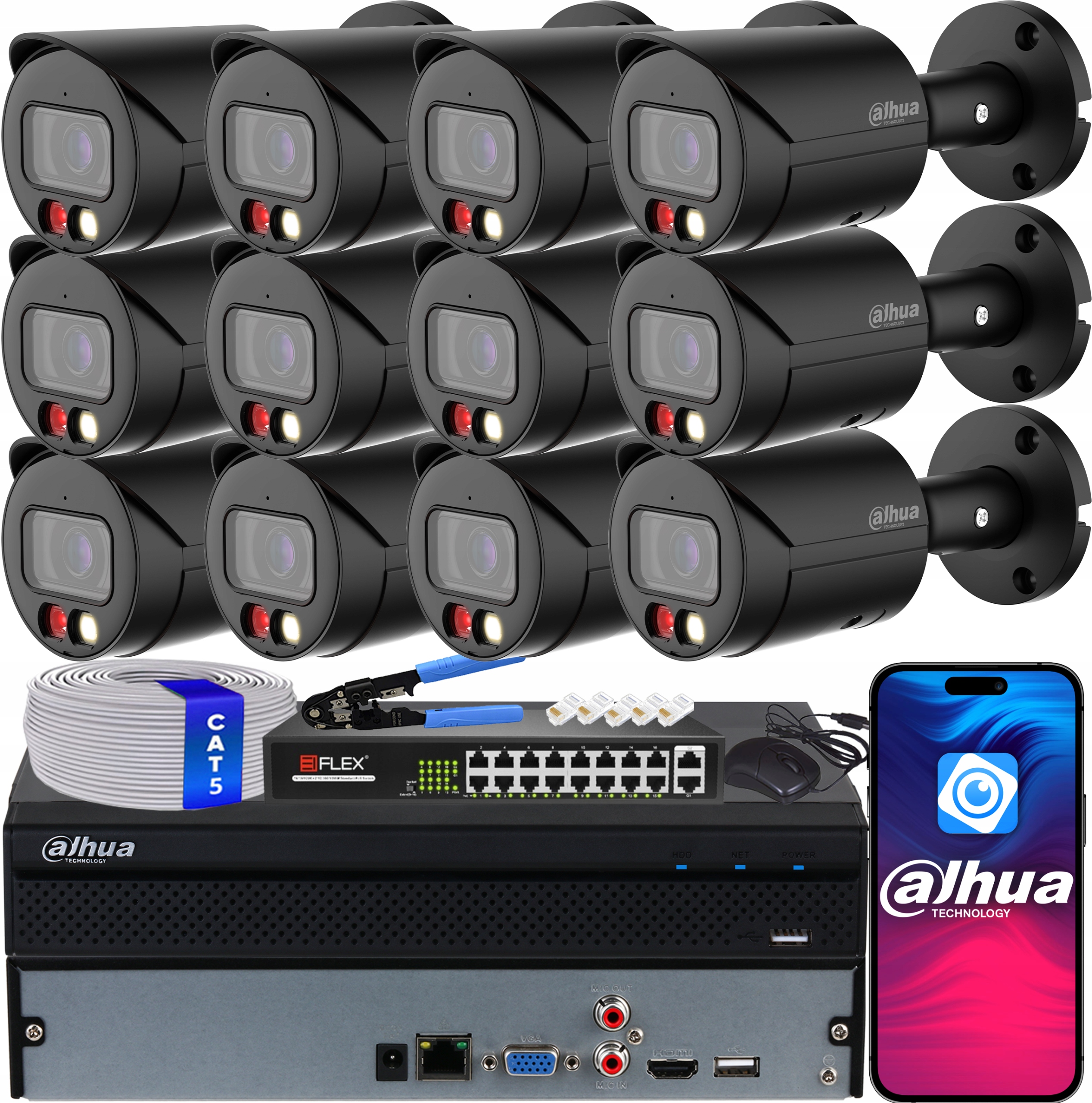 Monitorovací sada 12x 4MPx WizSense IPC-HFW2449S-S-IL-0280B-B Dual Light