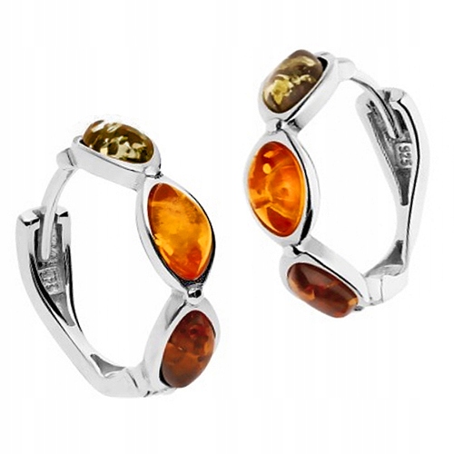 Stříbrné Náušnice kreole Kolečka barevné s originálním Jantarem ze stříbra 925