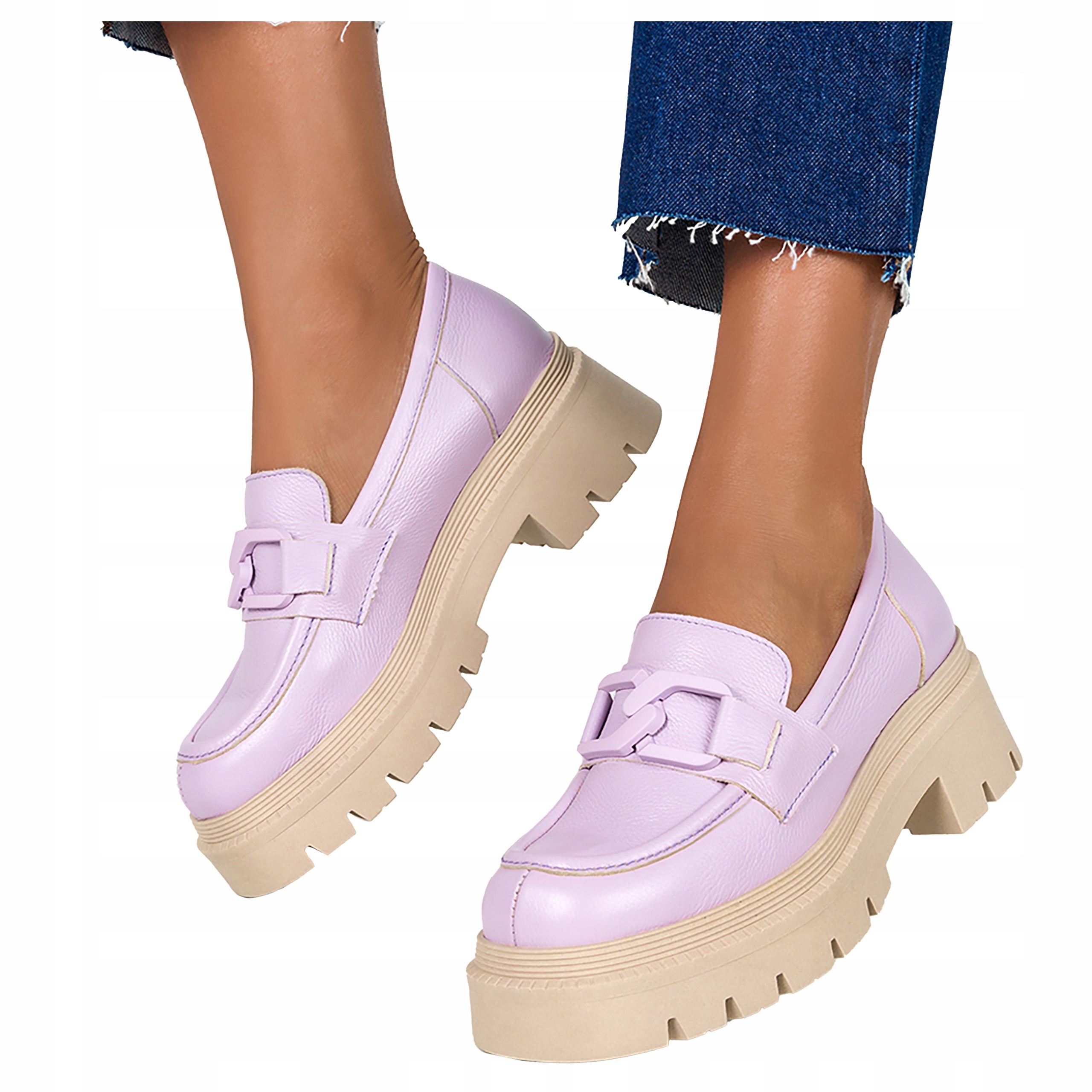 Dámské Kožené Mokasíny S Řetězem Platforma 41