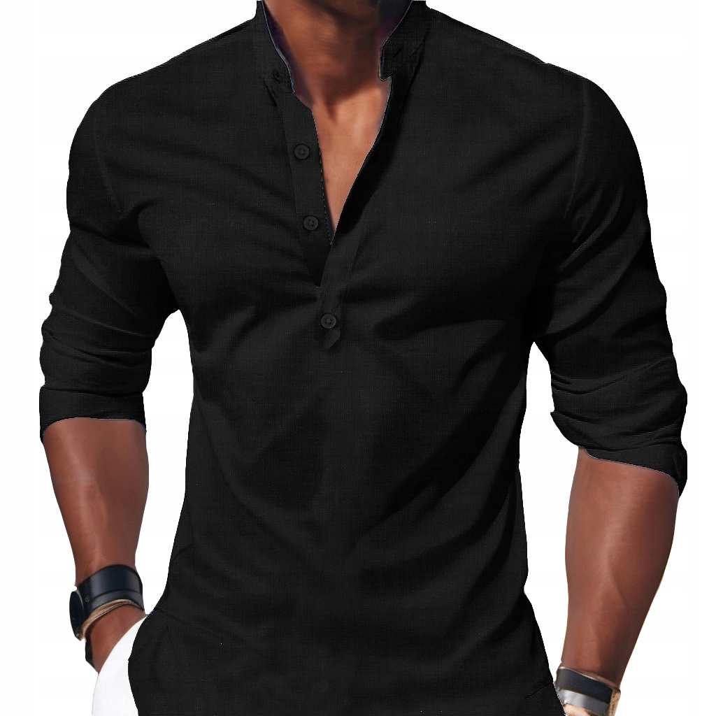 Pánská košile Stojka Len Casual Prodyšná Lněná