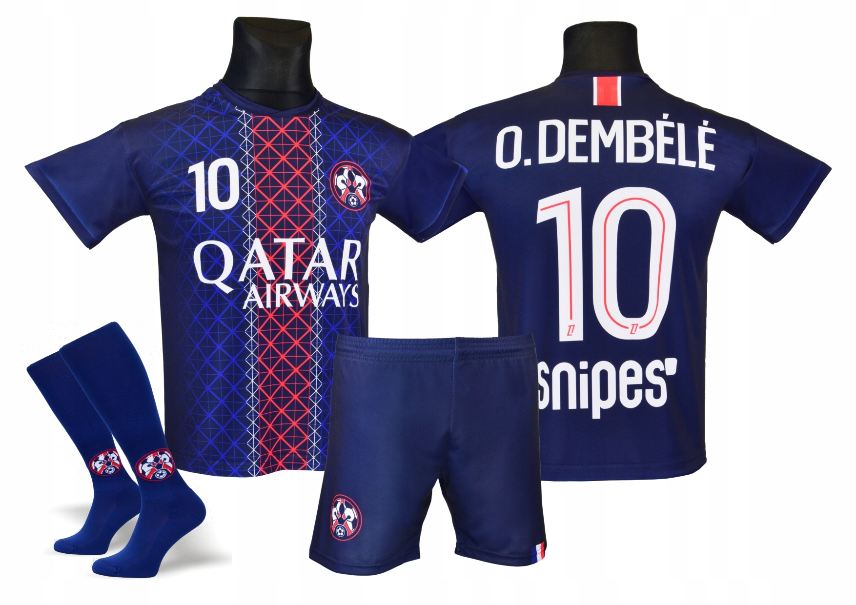 Dembele strój sportowy piłkarski koszulka spodenki getry rozmiar 128