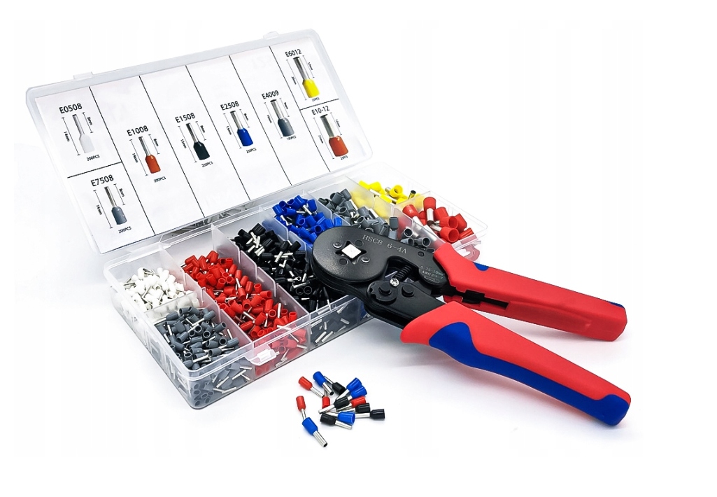 ZACISKARKA PRASKA KONEKTORÓW TULEJEK KOŃCÓWEK KABLI PRZEWODÓW ZESTAW x1200 EAN (GTIN) 5905982045542