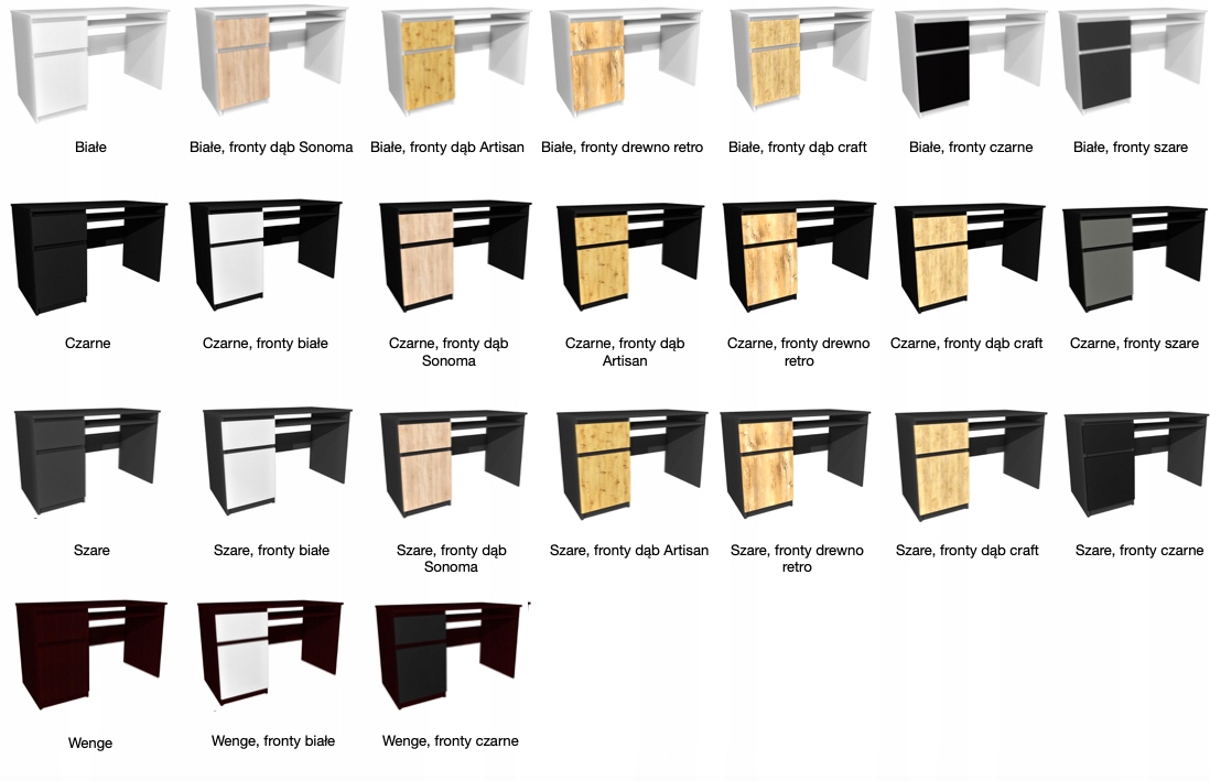 Biurko białe, białe fronty 120x60 cm, KOMA II Kolor blatu biały