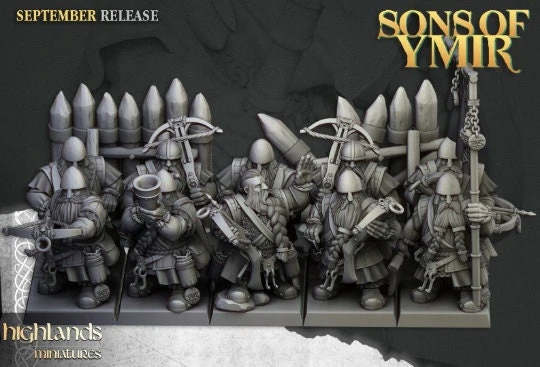 Dwarf Crossbowmen Unit - Highlands Miniatures Oldhammer Unit 7 modeli+CMD (