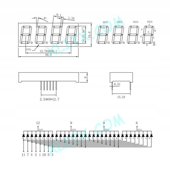Wyświetlacz LED 7-seg. 4 cyfry - czerwony, wspólna katoda 0.56 cala Symbol 7seg