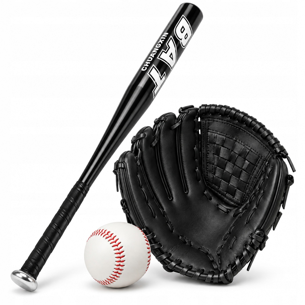 Zestaw do gry w Baseballa kij 34" czarny rękawica+piłka