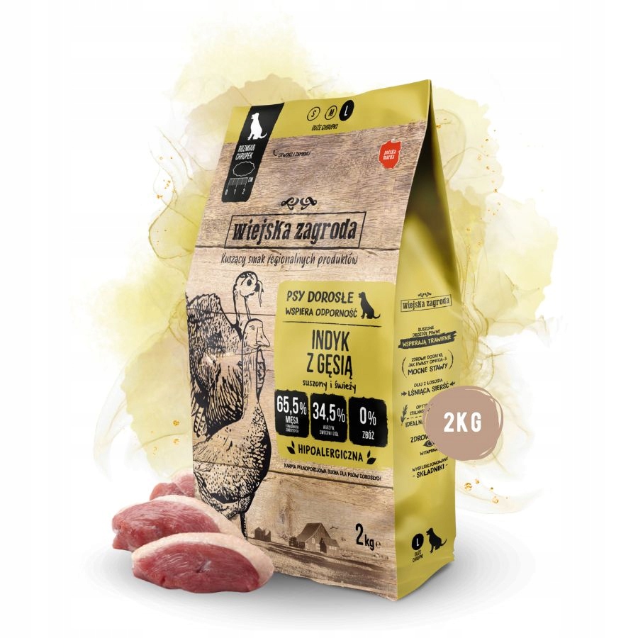 Levně Wiejska Zagroda Krmivo suché pro psa Krůta Husa Zelenina Velké plemena L 2kg