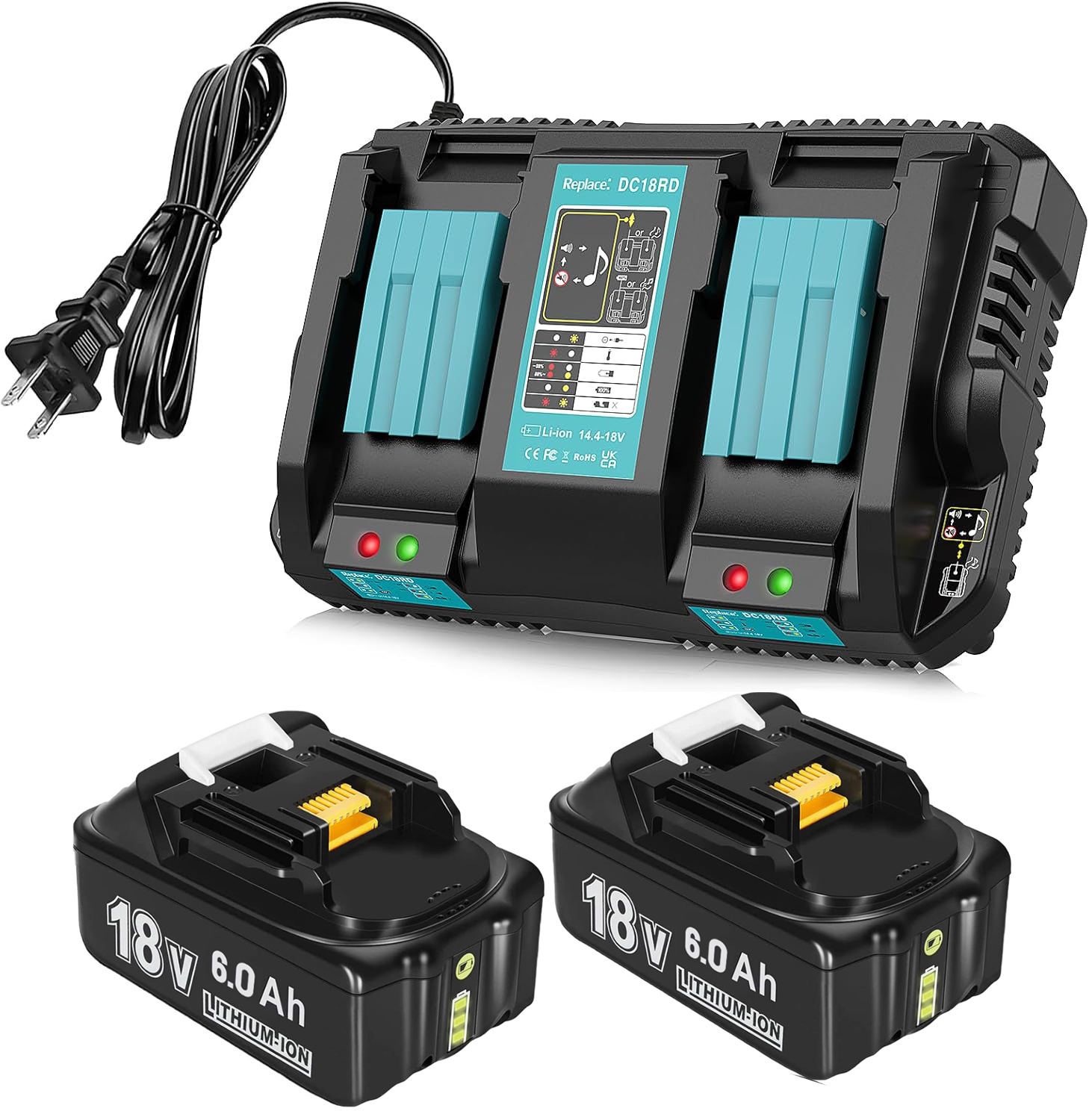 Sada 2 Akumulátorů Akumulátor 18 V 6000 Mah Dvojitá Nabíječka