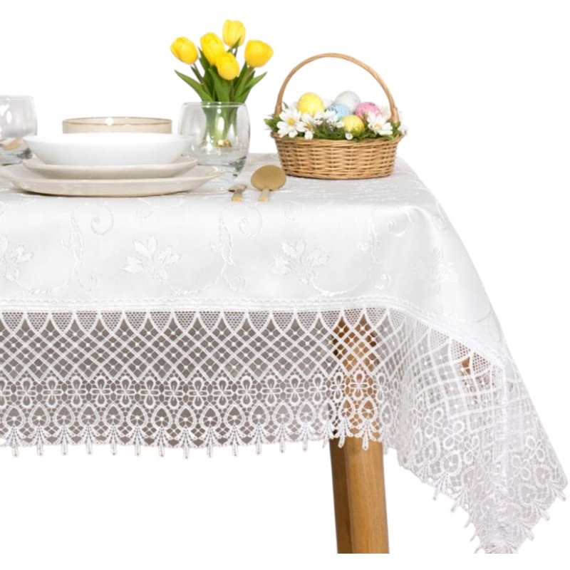 Bílý Vánoční ubrus na stůl Velikonoční krajkový obdélníkový 140x200