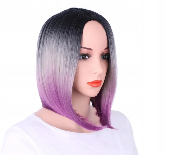 Paruka Bob 34 CM – Gradientní Černá Až Fialová
