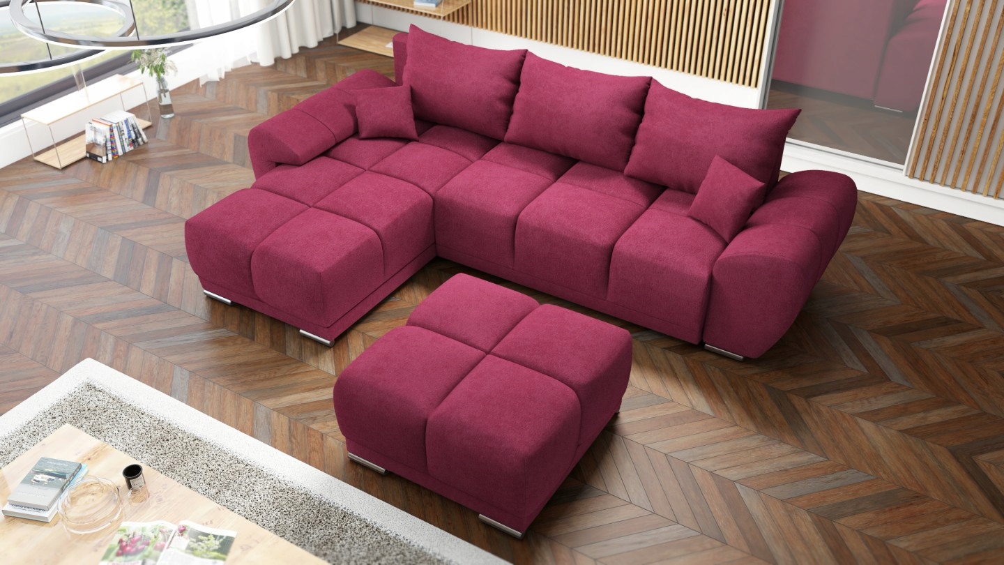 Červený Rohová Sedací Souprava Rozkládací Rohová Sedačka Funkce Spaní Honey L Velká Taburet