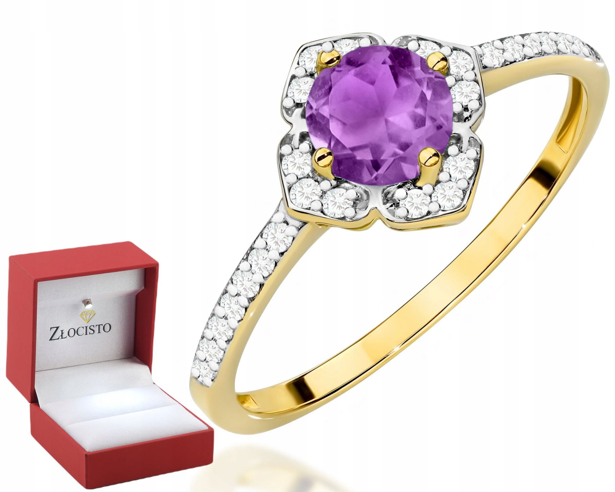 Zlatý Prstýnek S Ametystem A Brilianty, Zlato 585 14K Jako Dárek K Gravírování