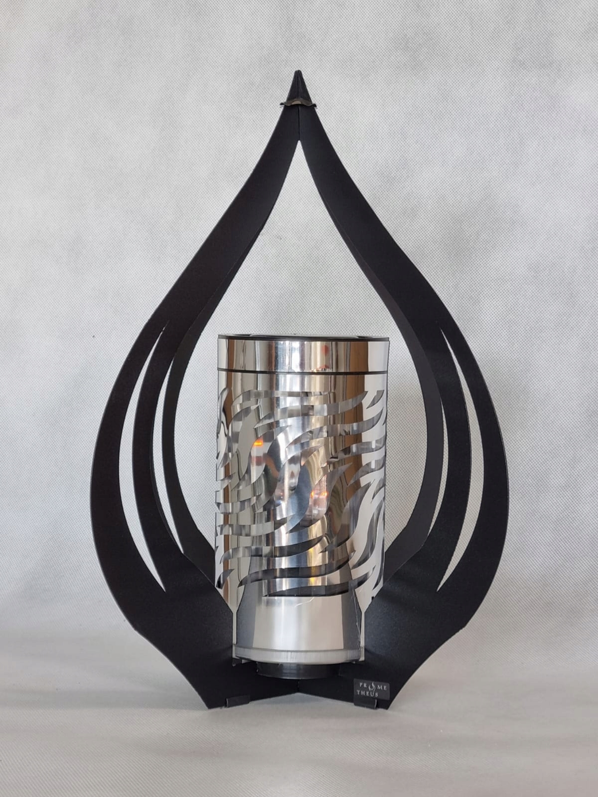 Hřbitovní Svíčka Solaris z oceli, plamen, stříbrná, 40 cm