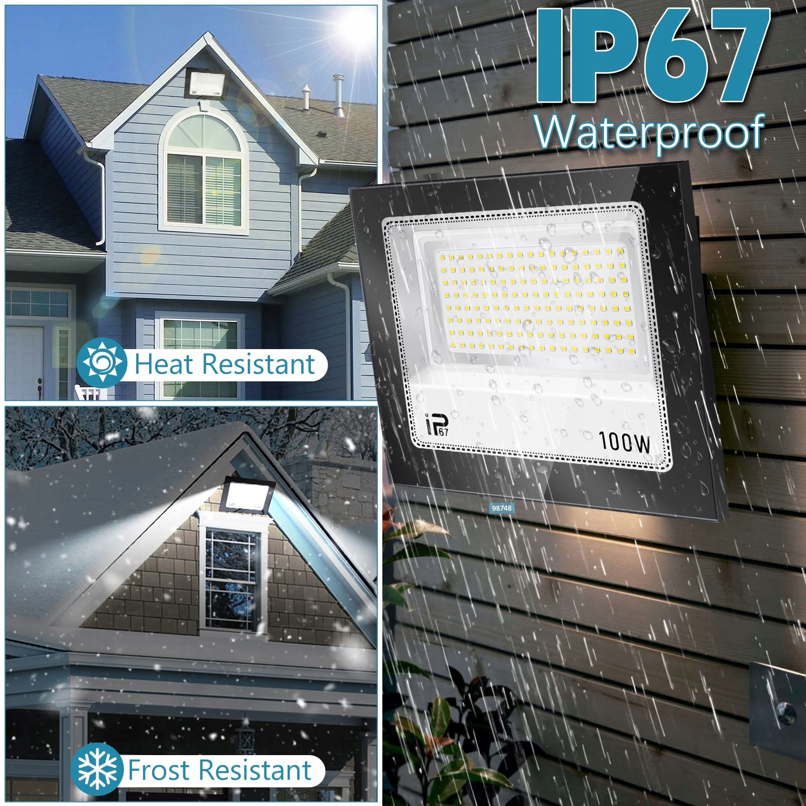 LED NAŚWIETLACZ ZEWNĘTRZNY 100W IP67 SUPERJASNY 10000LM 7000K DO OGRODU — miniatura 4