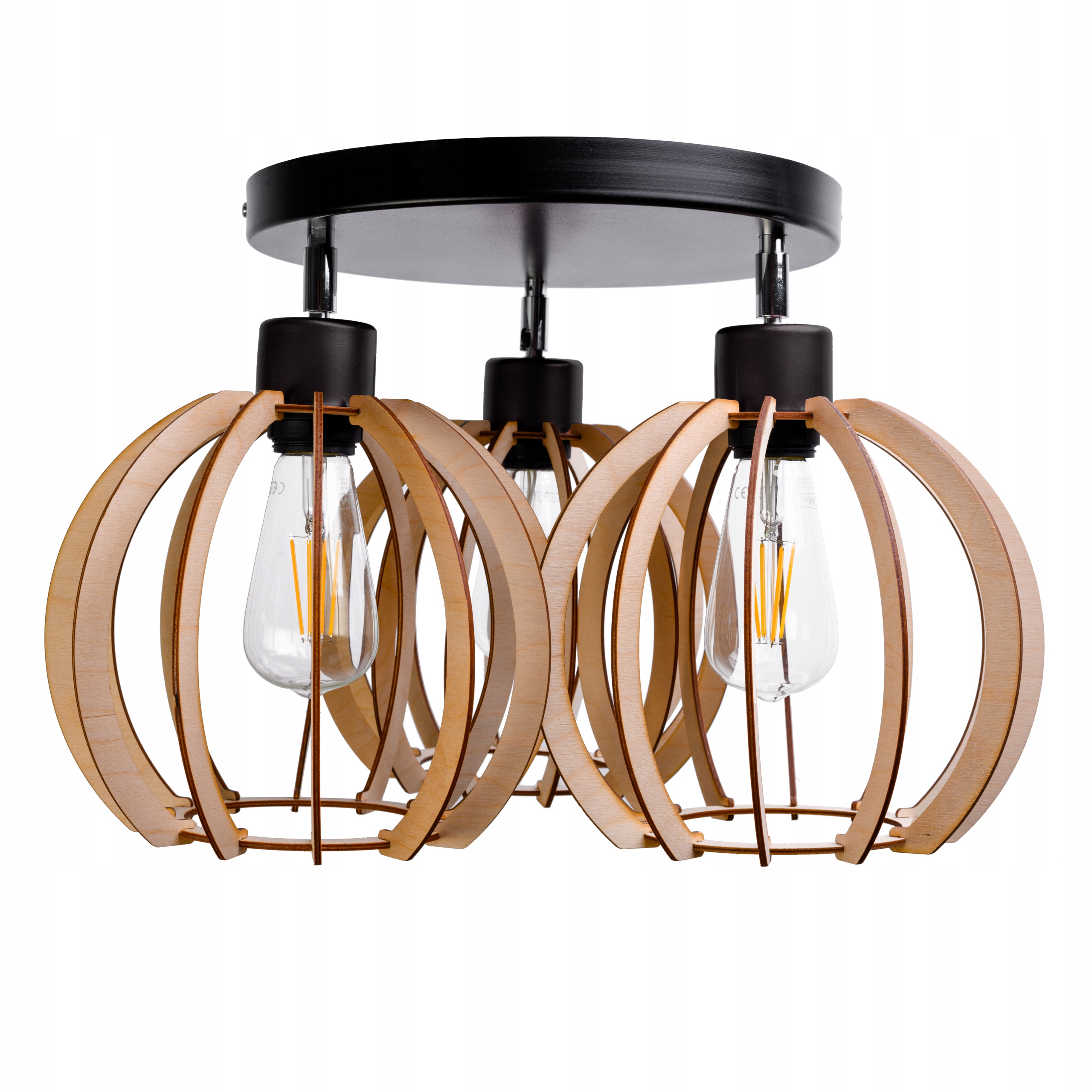 LAMPA WISZĄCA SUFITOWA ŻYRANDOL KULA DREWNIANA