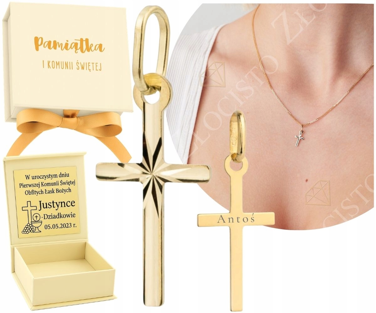 Zlatý křížek Jemný diamant 585 Přívěsek Možnost Gravírování Na Zadní Straně