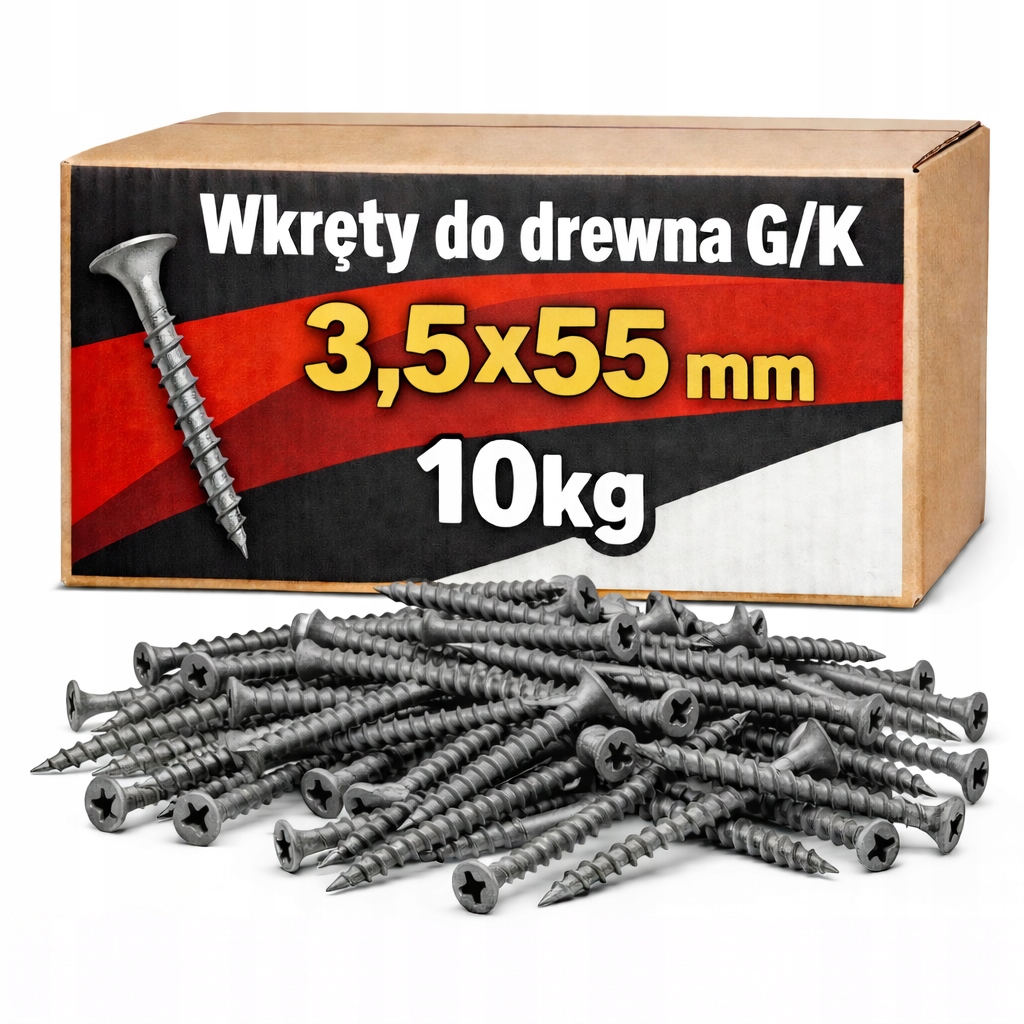 Wkręty 3,5x55 10 kg fosfatowane czarne do drewna