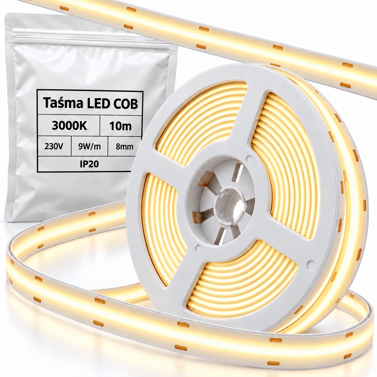 Led Cob 220-240V páska 10 m 3000K IP20 9W/m 8 mm pro profil a interiér domu