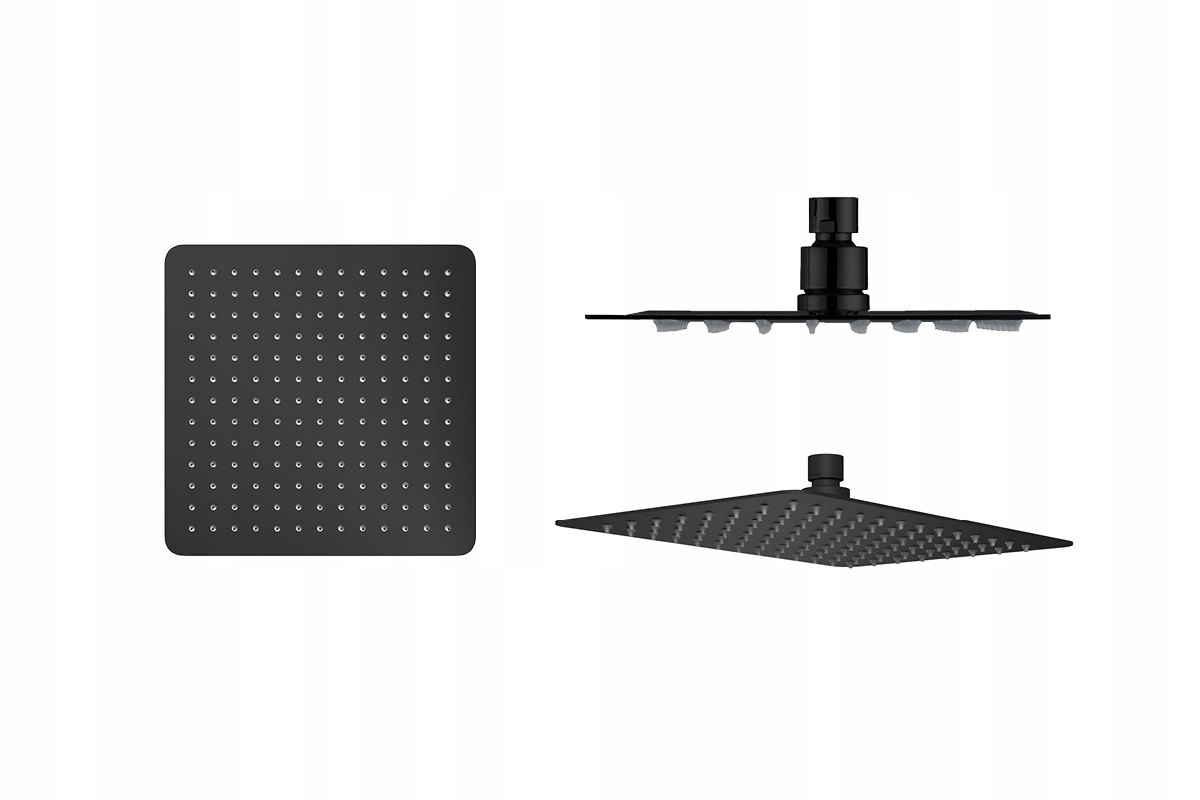 Štvorcová sprchová hlavica 30 cm, čierna matná, slim dizajn