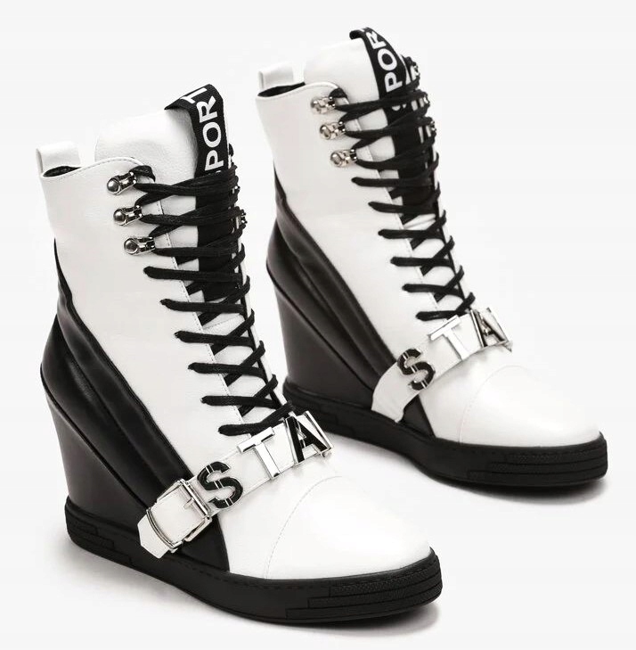 SEASTAR SNEAKERSY NA KOTURNIE CZARNO BIAŁE R38