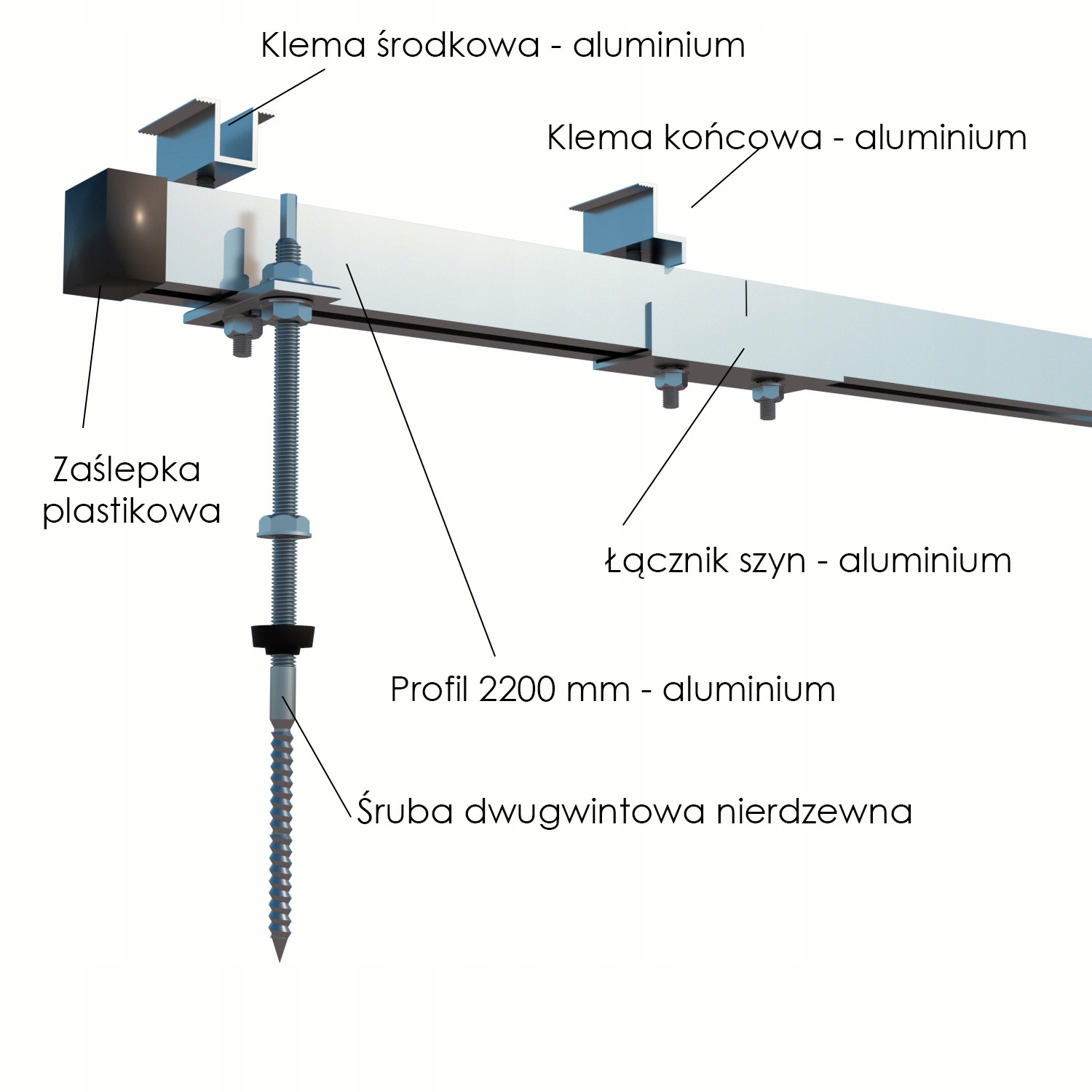 System uchwytów do mocowania 6 modułów PV, NA DWUGWINTACH Marka inny