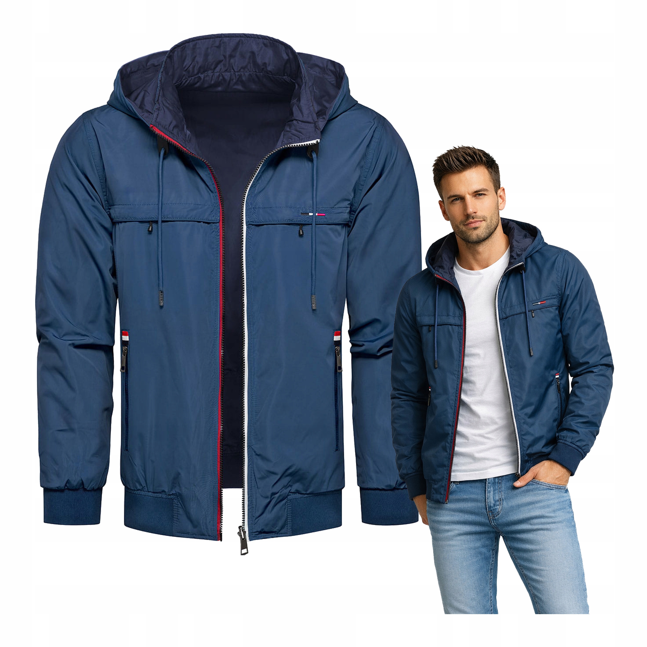 Pánská jarní větrovka s oboustranným přechodem, modrá, námořnická modrá XL