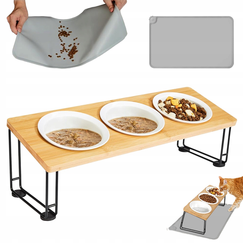 Levně Keramická Ergonomická Vyvýšená Miska S Podložkou Pro Kočičí Mazlíčky, 3 Ks