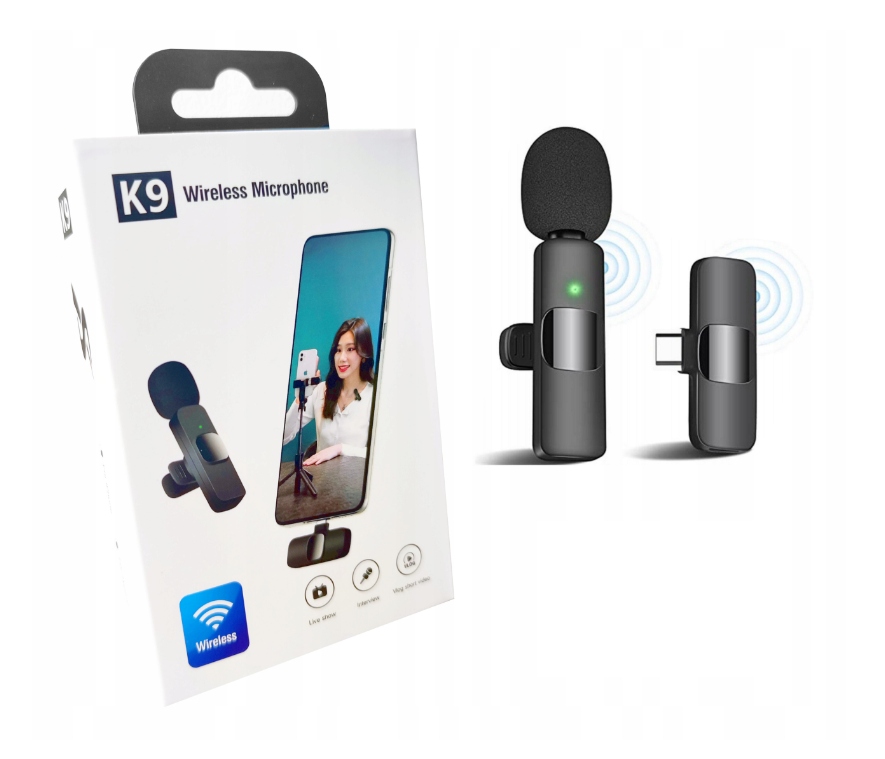 BEZPRZEWODOWY MIKROFON na KLIP Krawatowy USB-C Android Czarny