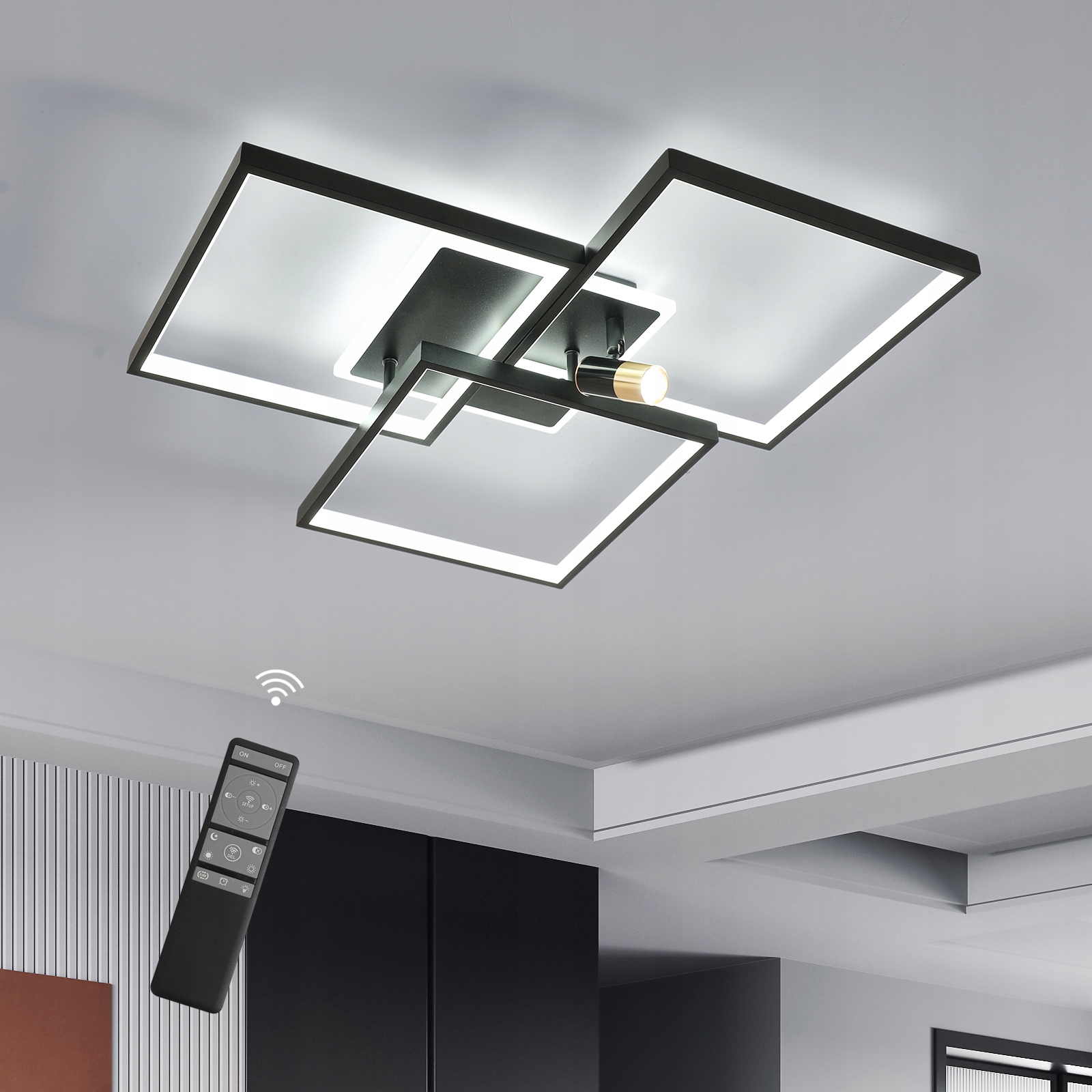 Led Stropní Svítidlo Lustr Černý Čtverec Moderní S Dálkovým Ovládáním do Obýváku 39W