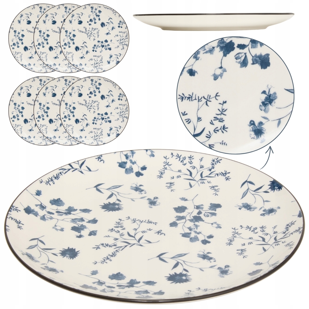 Komplet 6 jídelních talířů 26 cm Květiny sada nádobí porcelán
