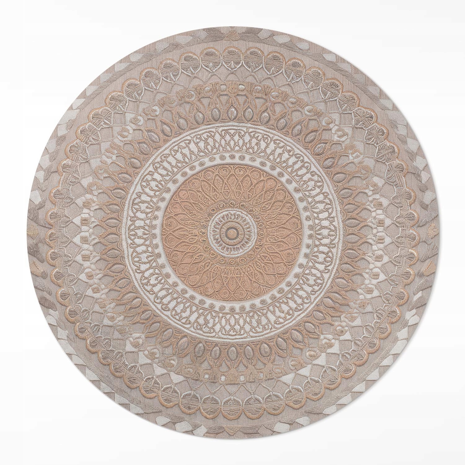 Kulatý Koberec Pvc do domu Pletená mandala, makatka, ornament boho fi 100 cm