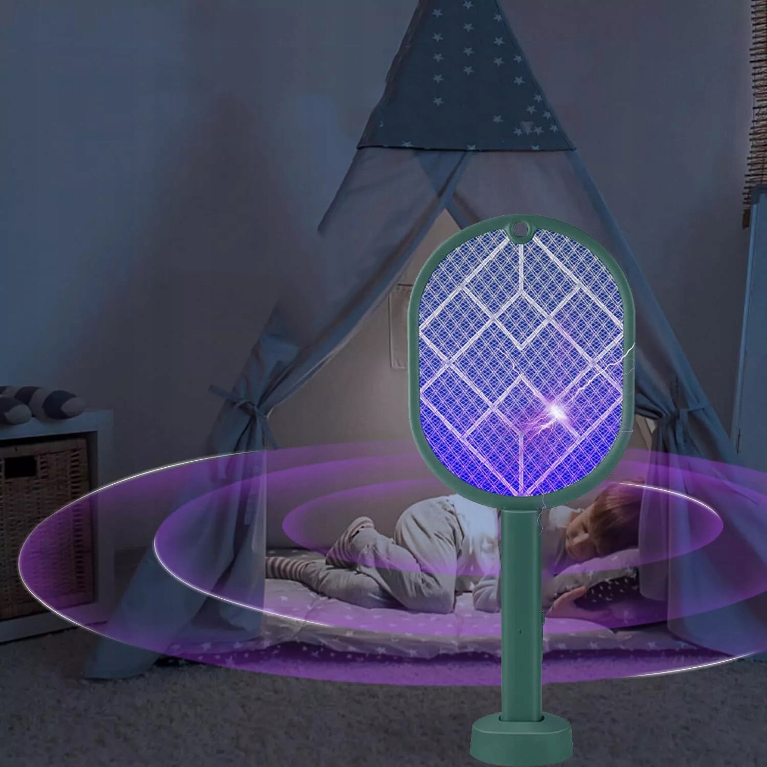 ELEKTRYCZNY SWATTER NA MUCHY, ŁAPACZ MUCH USB, ŚWIATŁO LED, DO DOMU, OGRODU Zastosowanie przeciwko komarom