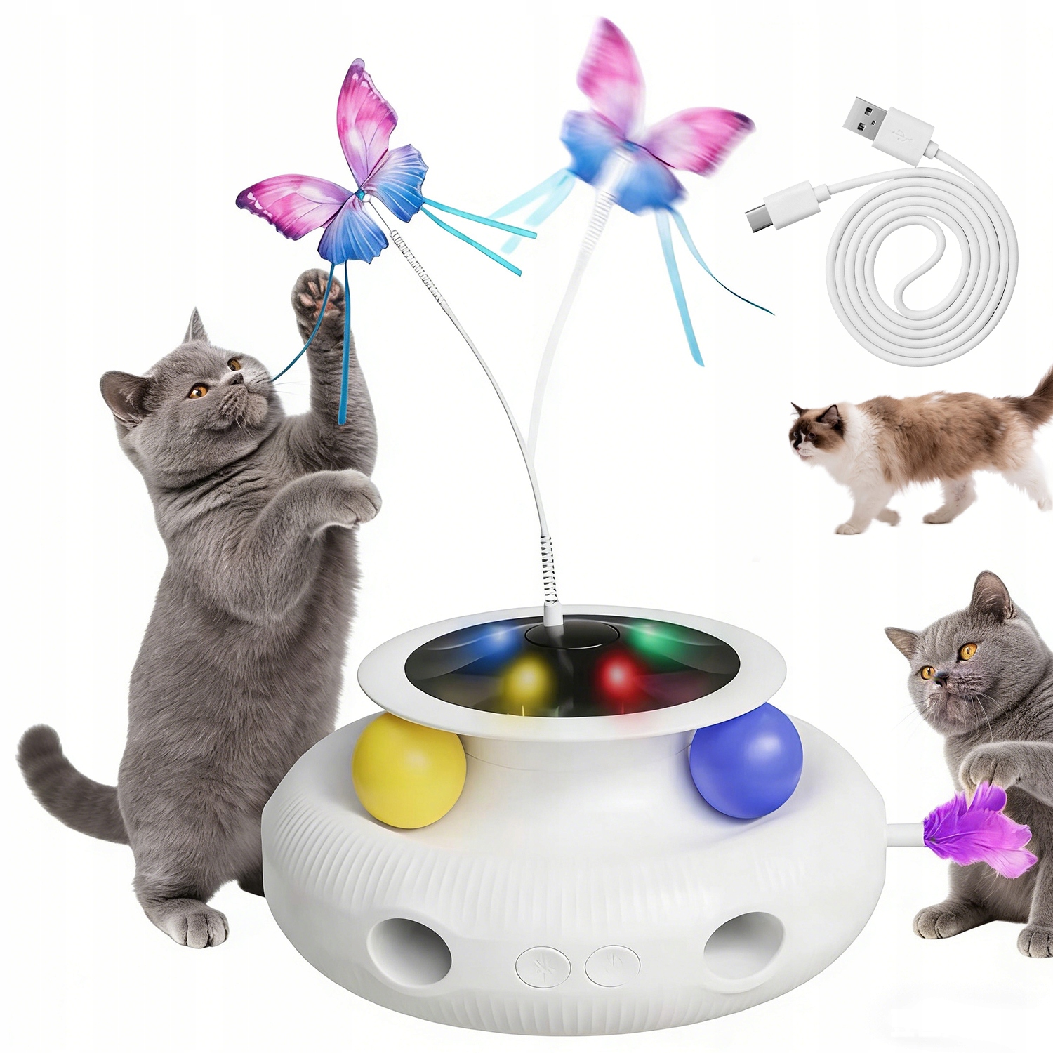 Levně Elektrická Hračka Pro Kočky Motýl Létající Hračka Interaktivní 4V1 Led