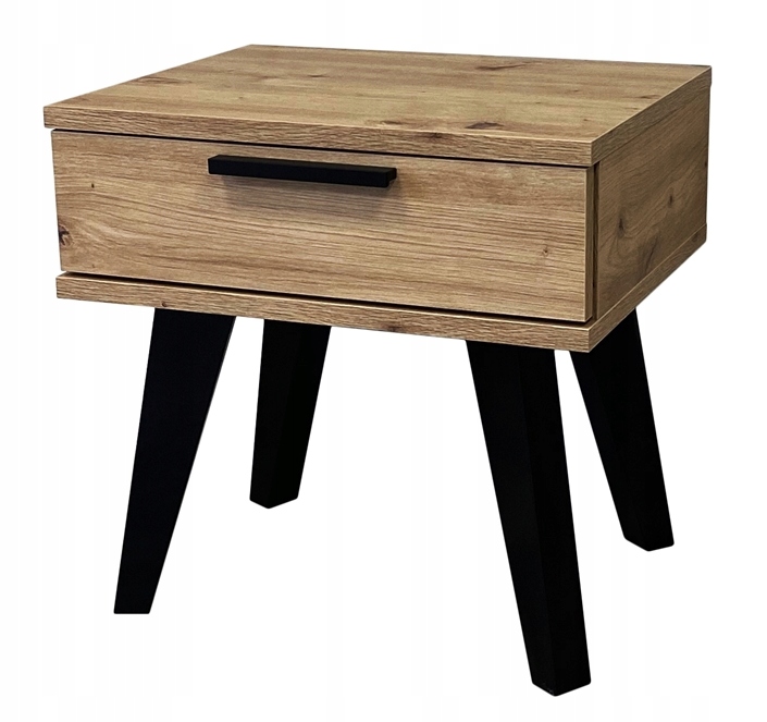 Nočný stolík dub artisan s čiernymi nohami Aston