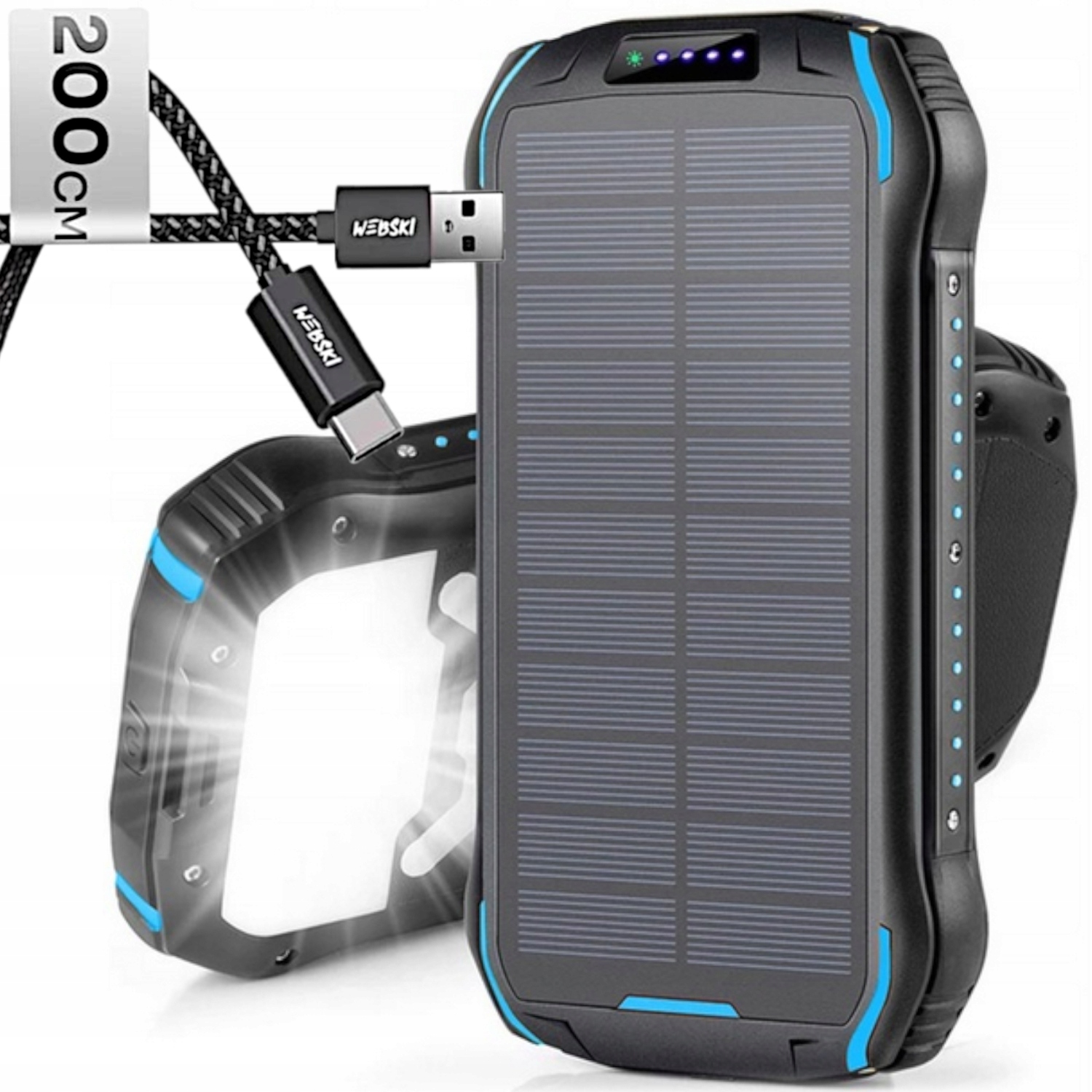 Kapacitní Solární Powerbanka 33500 mAh Survival Usb Kabel Pro Více Zařízení