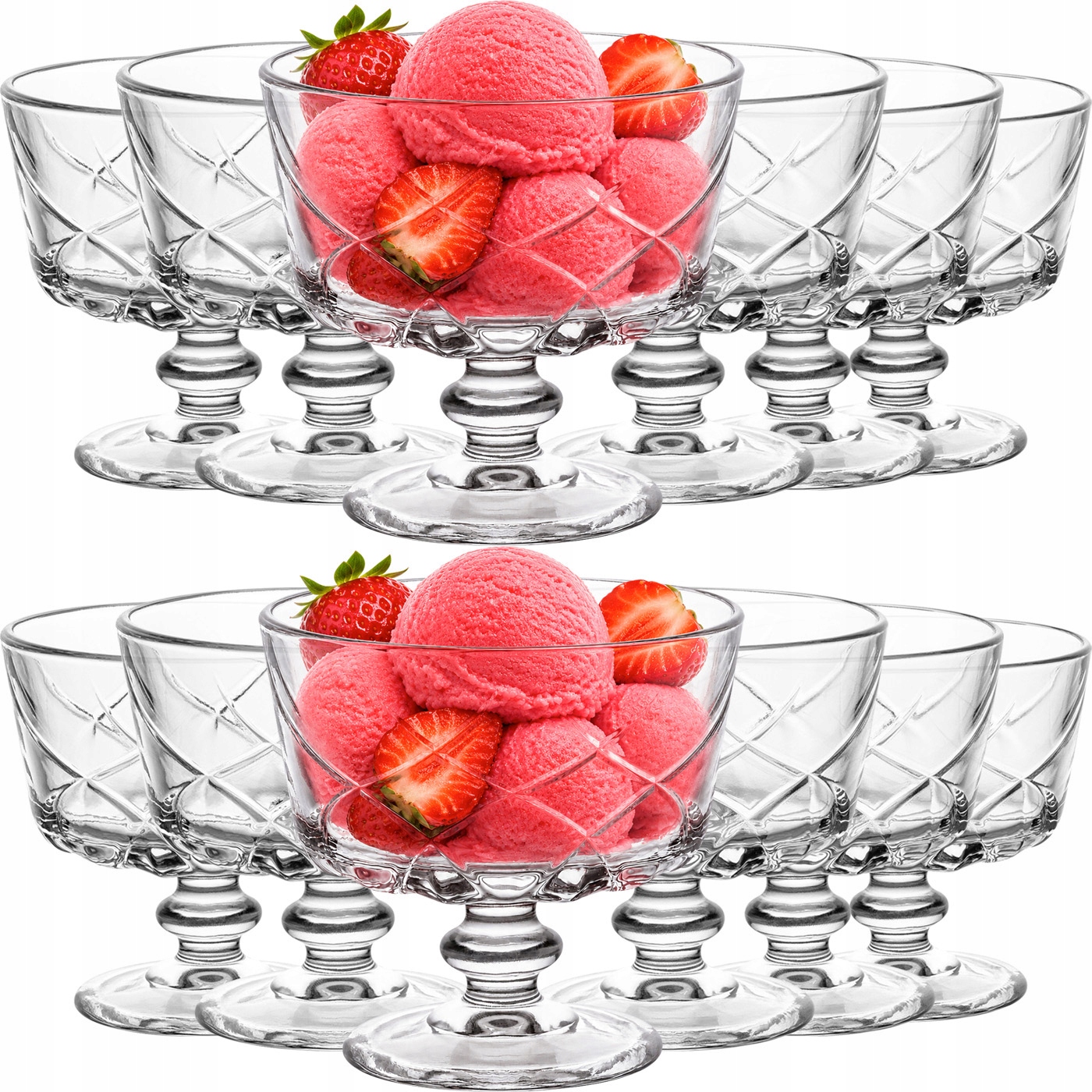 Pohárky na dezerty zmrzlinové občerstvení skleněné 238 ml 12 Ks Set silné sklo