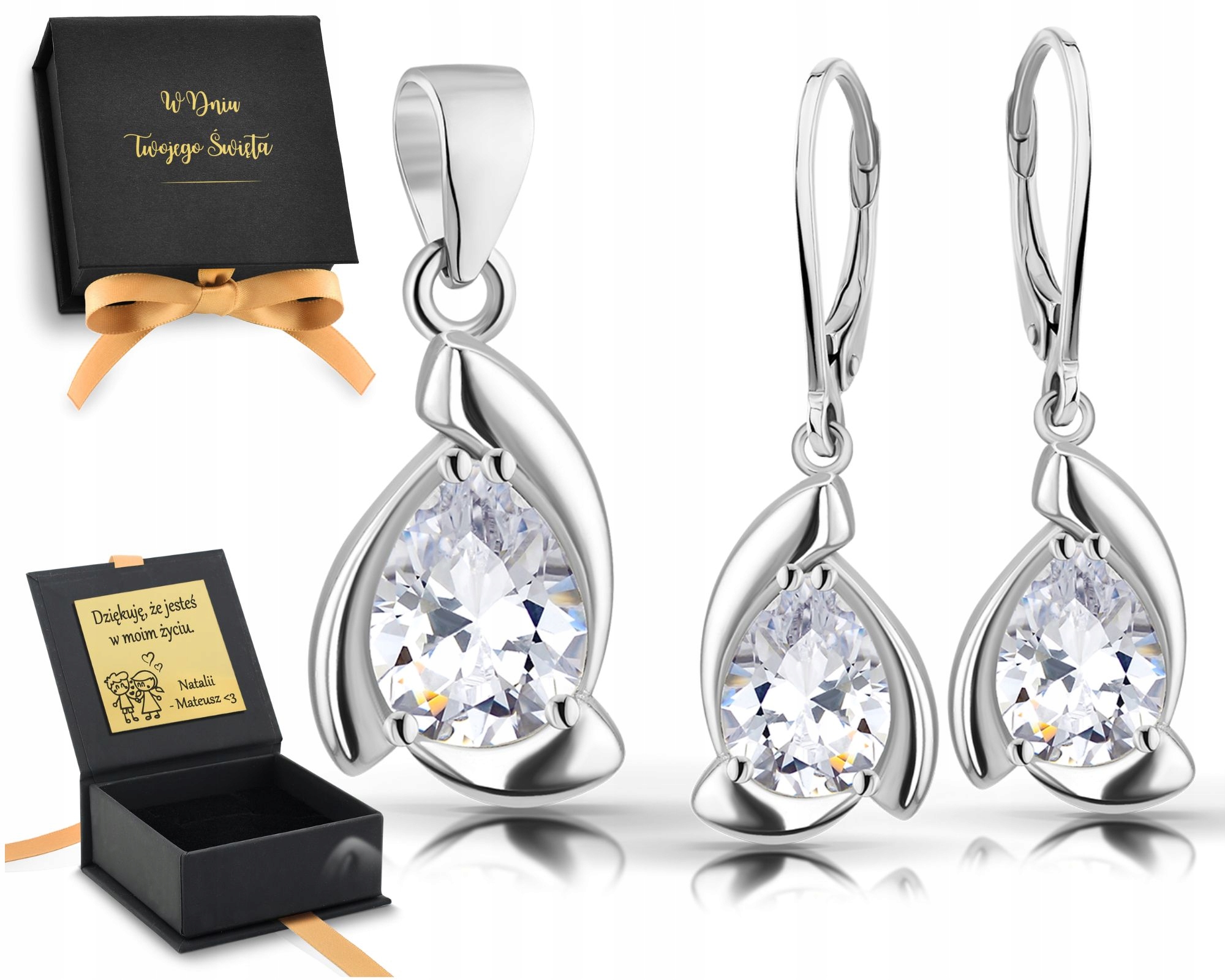 Sada Stříbrných Šperků Náušnice Dlouhé Visací Se Zirkony