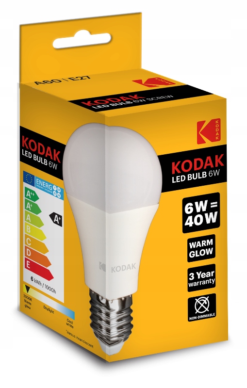 

Żarówka Led Kodak E27 6W 480lm Ciepła 40W gwarancj