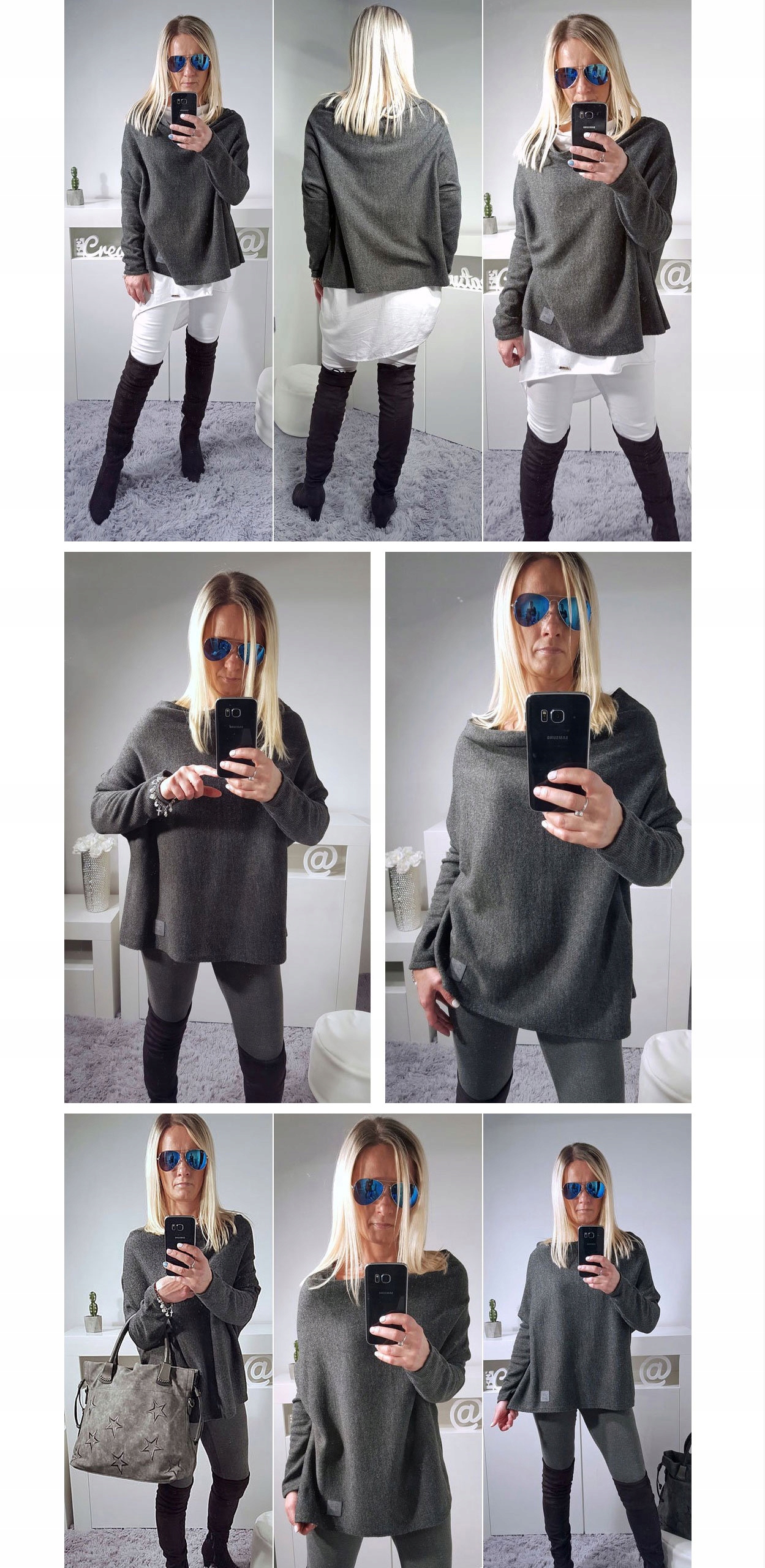 SWETEREK OVERSIZE TUNIKA SWETER WOOL ODKRYTE RAMIĘ Rękaw długi rękaw