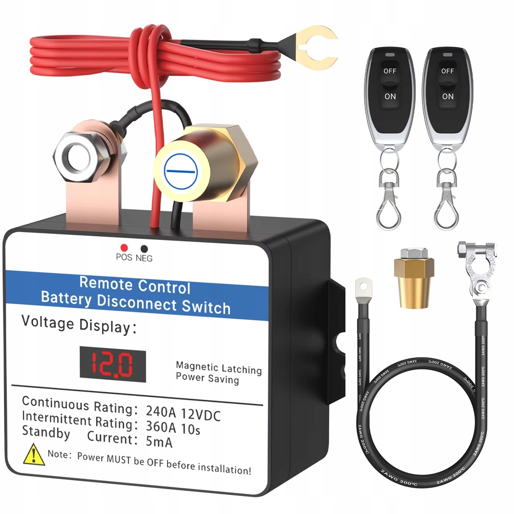 Dálkový Automatický Vypínač Odpojovač Baterie 12V/24V 240A 2X Dálkové Ovládání