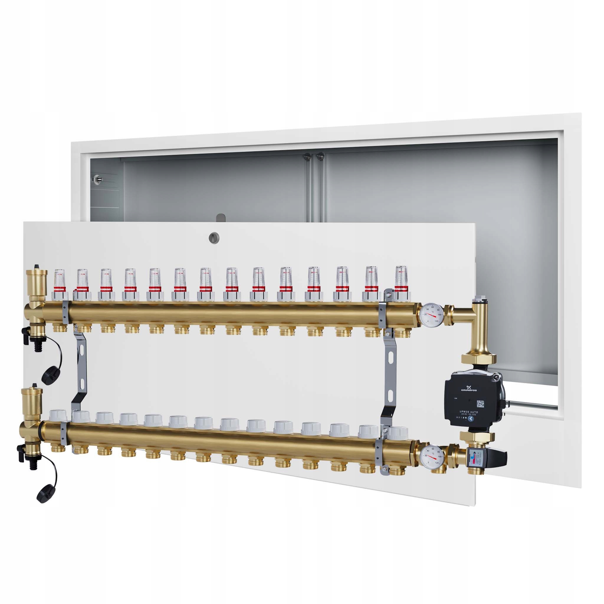 Rozdělovač pro podlahovku 14 s čerpací skupinou Grundfos podomítkový box