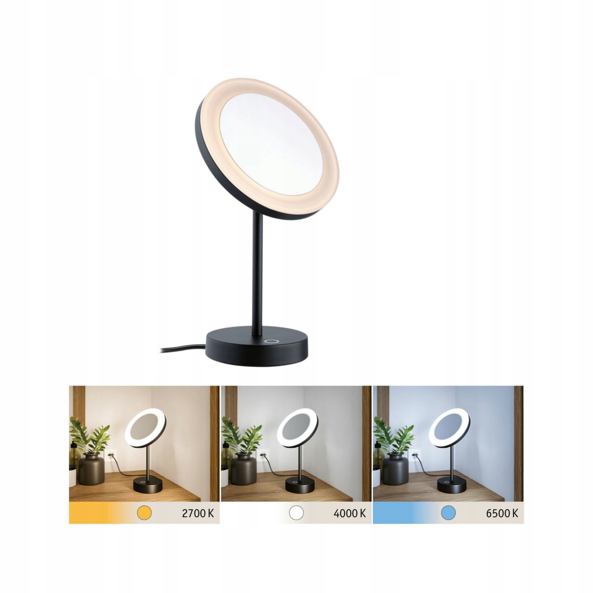 Paulmann Led kosmetické zrcadlo Masua 3x zvětšení, Cct, IP44, černá