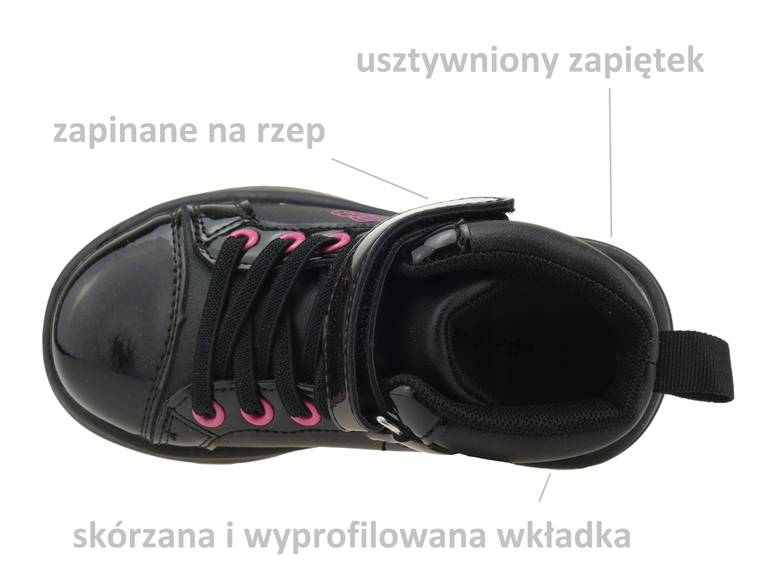 DZIEWCZĘCE TRZEWIKI PÓŁBUTY DZIECIĘCE BOTKI BUTY PRZEJŚCIOWE NA RZEPY R. 27 Kolor czarny