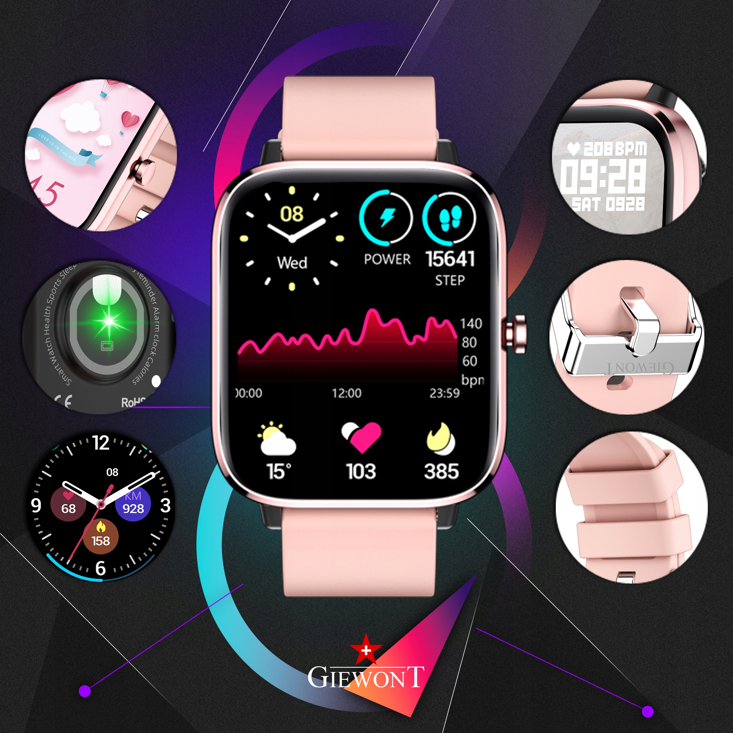 DAMSKI SMARTWATCH GIEWONT Dynamic SmartCall GW230-1 - Rose Gold/Powder Pink Stan opakowania oryginalne