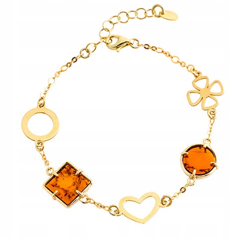 Zlatý Náramek nastavitelné srdíčko z Jantaru ze stříbra Na Velikonoce