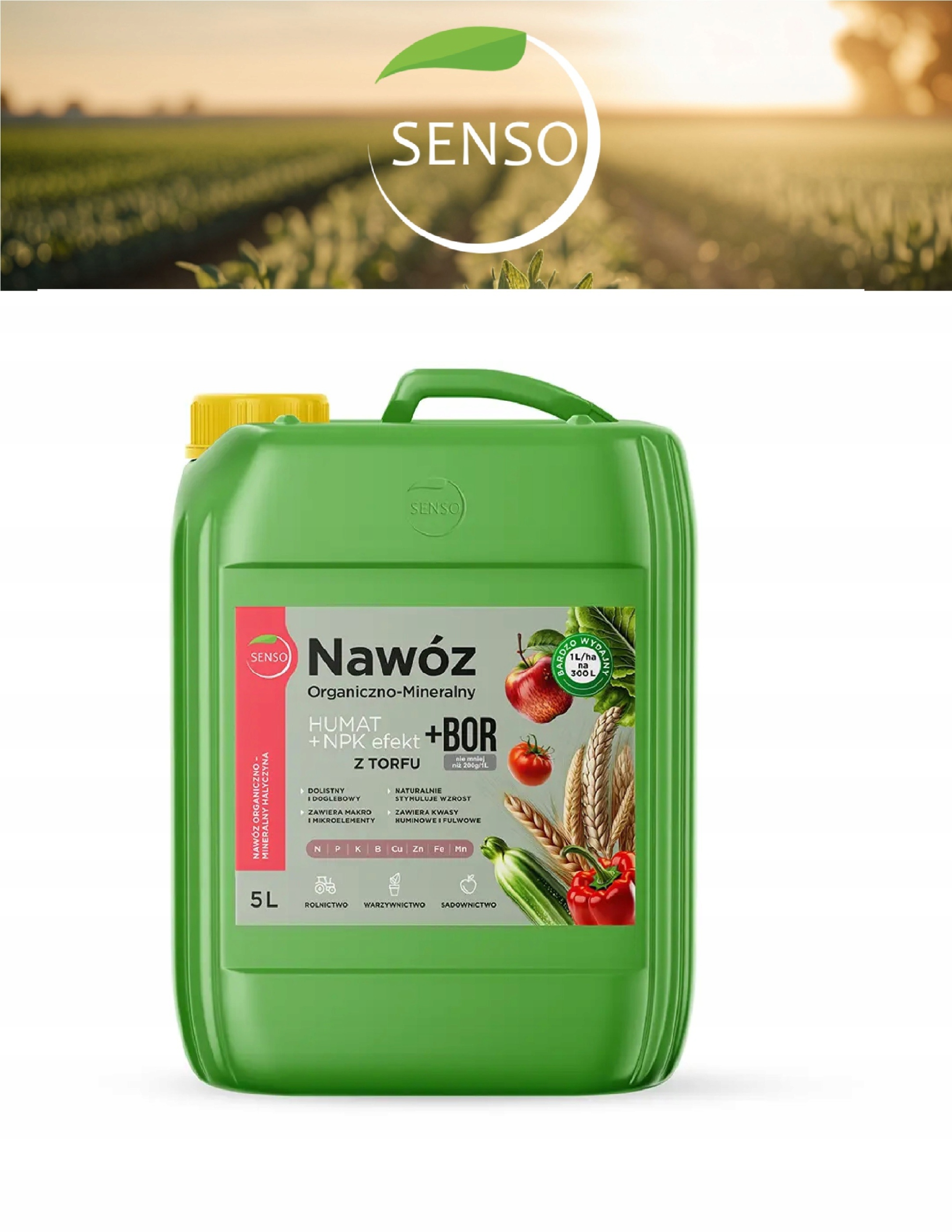 Organicko-minerálne hnojivo Senso Humat Npk efekt Bor 5l Stimuluje fotosyn