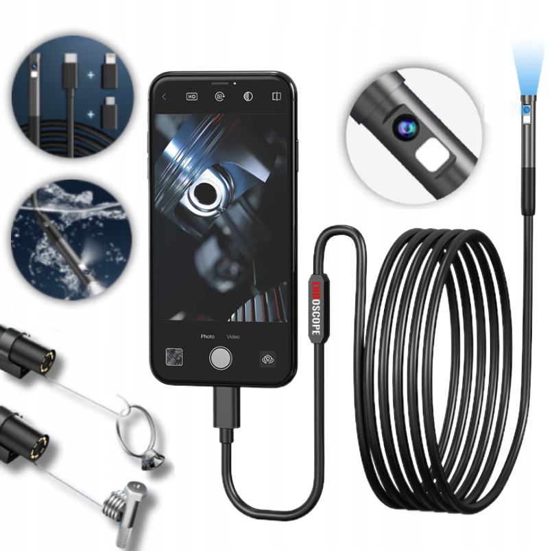 Endoskop Inspekční Kamera Dual 2MPx 3M IP67 Android Ios Pro Telefon Usb-c