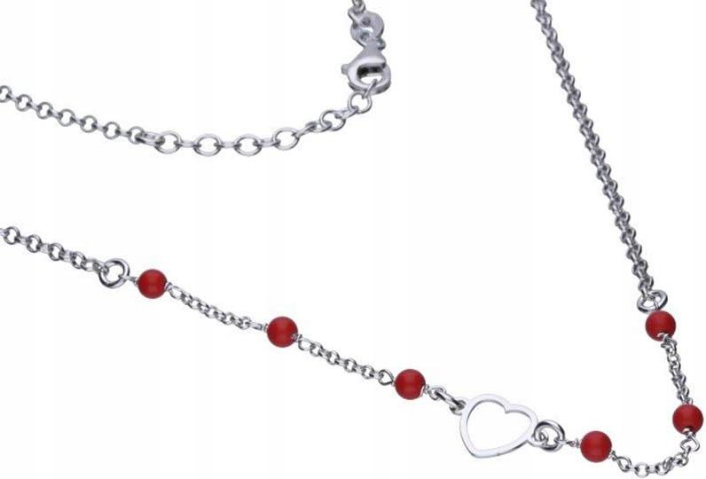 Stříbrný náhrdelník 925, elegantní srdíčko s červenými korálky, dárek